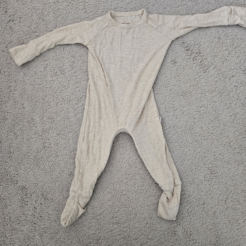 Heather Oatmeal Ribbed Crescent Zippy 3-6M